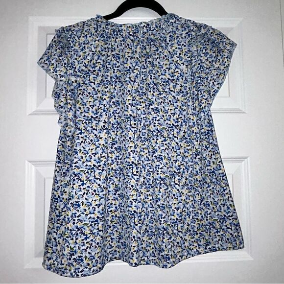 Melloday Ditsy Floral Print Ruffle Cap Sleeves Split Neckline Blouse Top - Picture 5 of 5